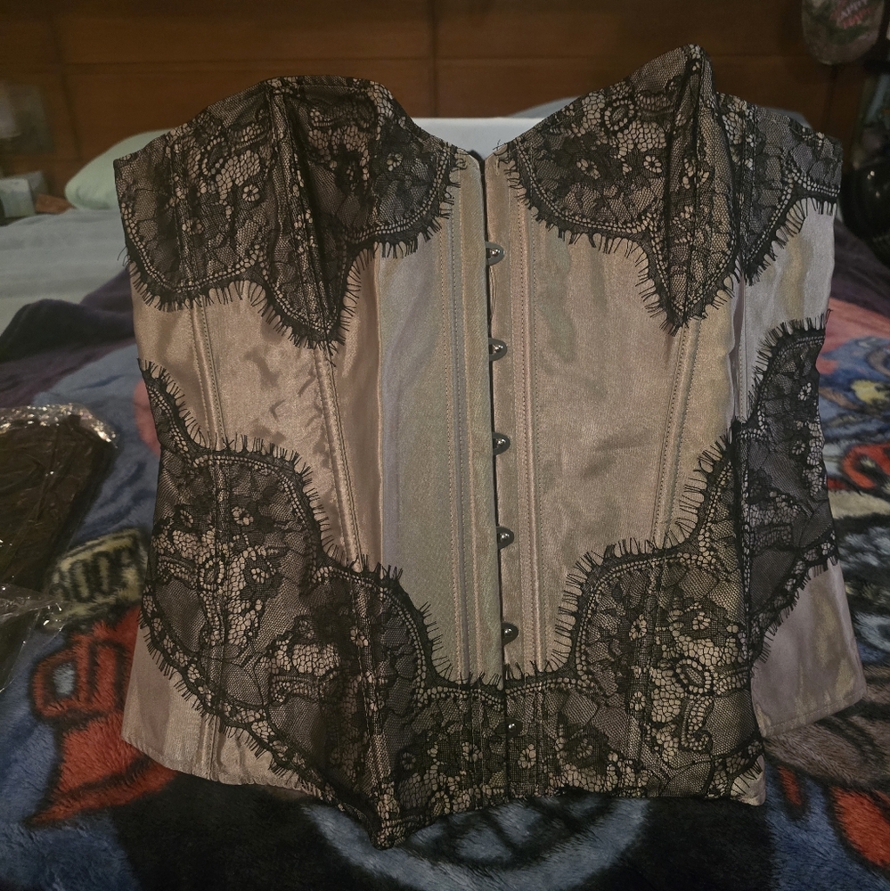 Tan with black lace corset